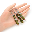 1pc Natural Unakite Jasper Hexagonal Pile Gemstone Pendant Necklace, 18 Inch Surgical Stainless Steel Chain, GGP-D9