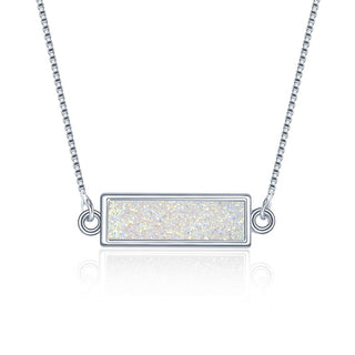 1pc Natural Druzy Crystal Pendant Necklace, Clear AB Bar Gemstone Pendant, 18 inch Stainless Steel Surgical Chain, GGP23-5