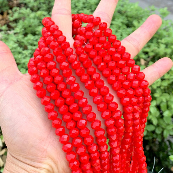140pcs Creative Club Faceted Rondelle Crystal Glass Beads, Coral red, 8x6mm, Hole ID 1.1mm, CCR835