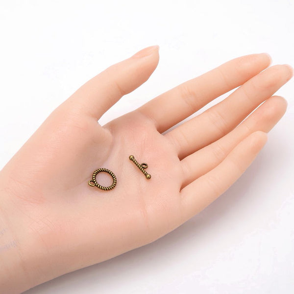 Adabele 20 Sets Corrugated Toggle Clasp, T-Bar Jewelry Closure, 12.8mm (0.5 Inch), Tarnish Resistant Antique Bronze, MC-AF55