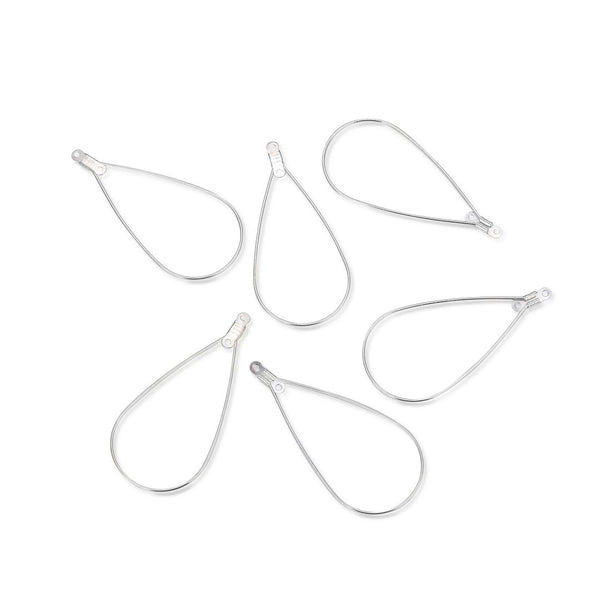50pcs Teardrop Beading Hoops, Sterling Silver Plated Brass, 0.7mm/21 gauge, 50mm Long, CF130-1