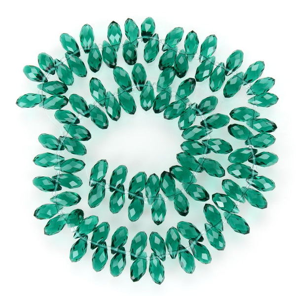 200pcs Creative Club Faceted Teardrop Briolette Crystal Glass Beads, Pendant Drop, Emerald Green, 12x6mm, Hole ID 1mm, CCT2-24