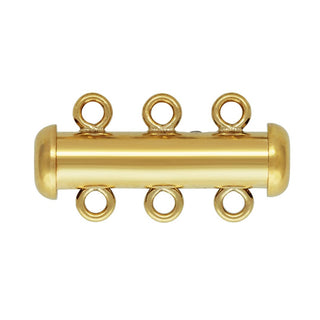 1 Set Real 1/20 14K Gold Filled 3 Rows Multiple Strand Slide Lock Tube Clasp, 3 Closed Jump Ring, 20mm, JK3-E3