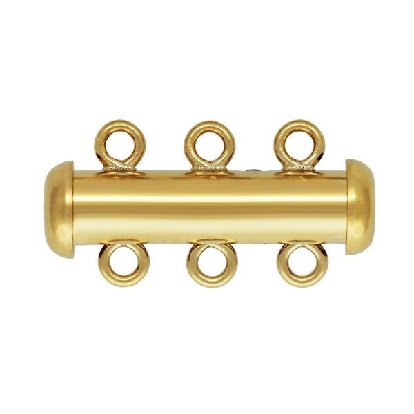 1 Set Real 1/20 14K Gold Filled 3 Rows Multiple Strand Slide Lock Tube Clasp, 3 Closed Jump Ring, 20mm, JK3-E3