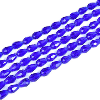 120pcs Creative Club Faceted Teardrop Crystal Glass Beads, Center Drilled, Cobalt Blue, 12x8mm, Hole ID 1mm, CCT-1225