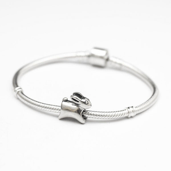 1pc Cute Real Solid Sterling Silver Rabbit Charm Bunny Bead, Compatible with Pandora All Other Charm Bracelets, EC482