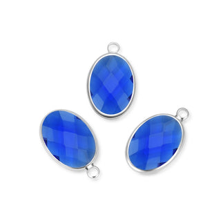 10pcs Grade A September Sapphire Blue Oval Birthstone Charm Drops, Sterling Silver Plated Brass, 18x13mm, CCP6-S9