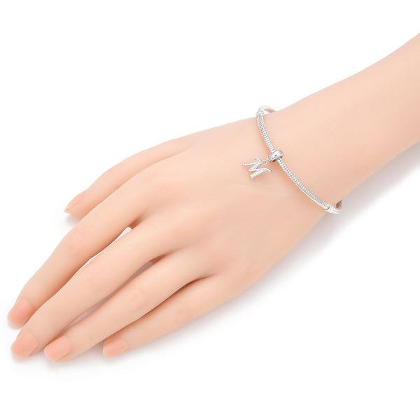 1pc 925 Sterling Silver Letter M, Alphabet Charm Pendant Drop, 18mm Long, Hole ID 4.5mm, EC3-A13