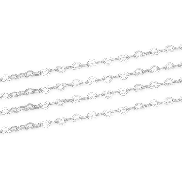 5 Feet 925 Sterling Silver Unfinished Heart Shaped Chain Links, 5.5mm x 4.3mm, SSK-T3