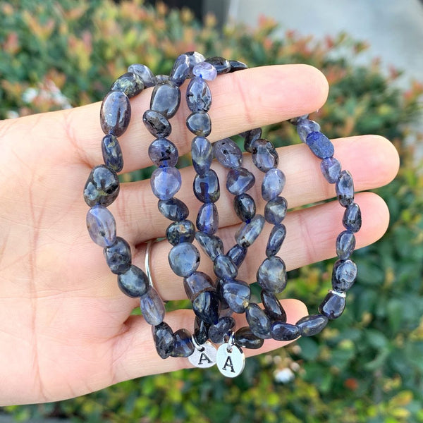 1 Strand Stretch Natural Iolite Dichroite Free Form Gemstone Bracelet, 5-8mm Small Beads, Length Selections: 7 inch/7.5 inch