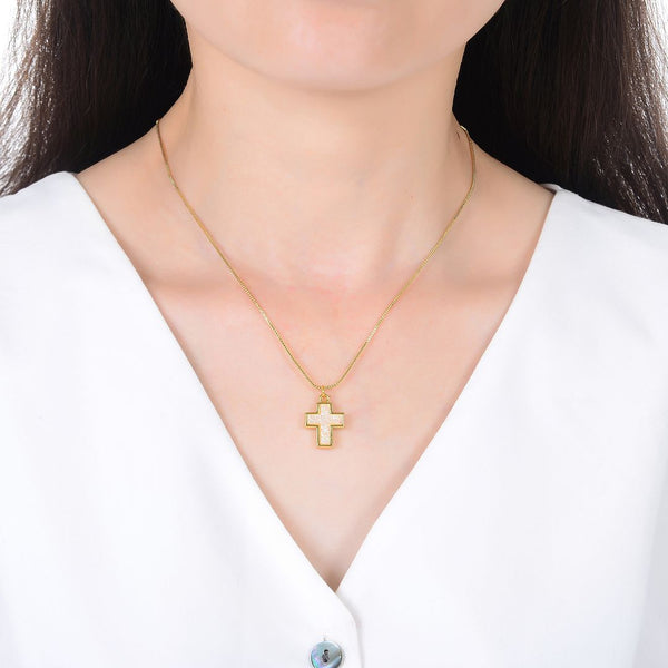 1pc Natural Druzy Crystal Pendant Necklace, Clear AB Cross Drop Small Gemstone Pendant, 18 inch Gold Plated Stainless Steel Chain, GGP20-5