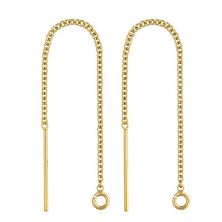 2pcs  Real 1/20 14K Gold Filled Threader Earring Finding, 65mm/2.6 Inch, 14mm Pin Drop, 0.7mm Cable Chain, Open Ring, JK1-B2