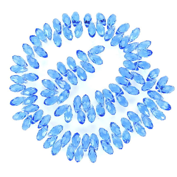 200pcs Creative Club Faceted Teardrop Briolette Crystal Glass Beads, Pendant Drop, Light Sapphire Blue, 12x6mm, Hole ID 1mm, CCT2-14