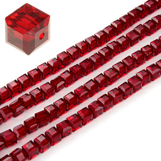 100pcs Creative Club Faceted Cube Crystal Glass Beads, Siam Red, 6mm, Hole ID 1mm, CCC605