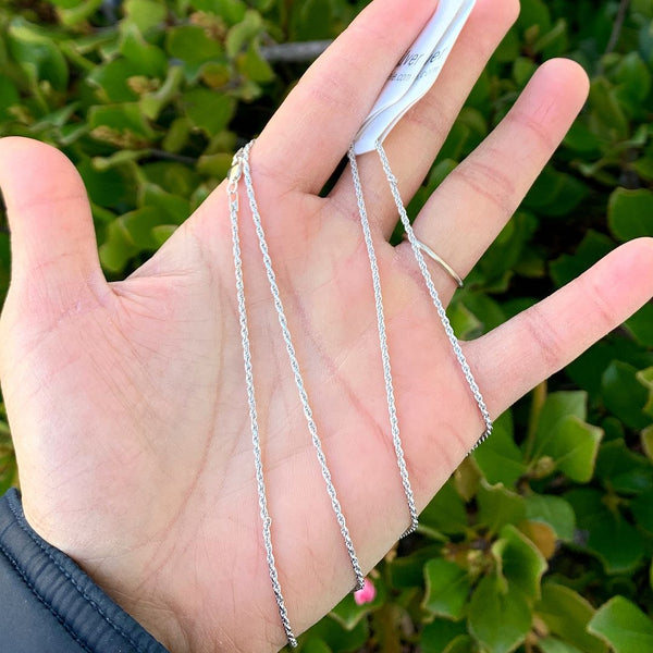 1pc 925 Sterling Silver Diamond-Cut Braided Rope Link Chain Necklace, Tarnish Resistant Rhodium Plated, 1.4mm, Strong, Length Selections: 18/20/22/24/26 inch