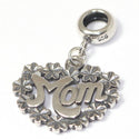 1pc Solid 925 Sterling Silver Flowers Mom's Heart of Love Bead Charm, Compatible with Pandora All Other Charm Bracelet, EC639