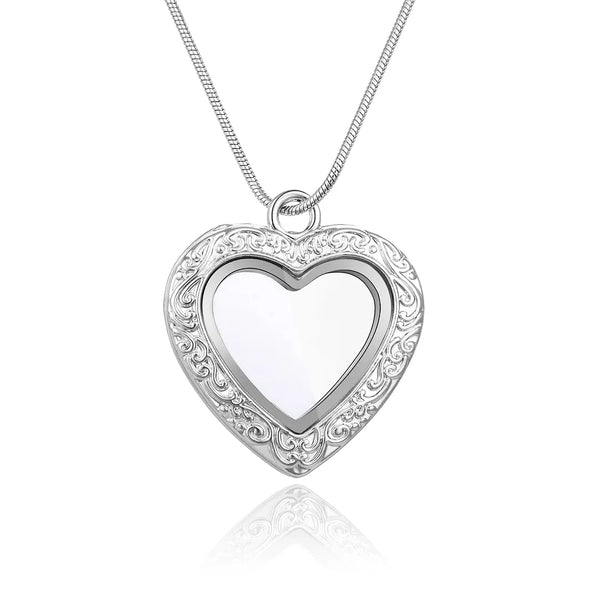 1pc Living Memory Floating Locket Necklace, 30mm Heart Glass Open Pendant, 28 Inch Stainless Steel Chain, MCL286
