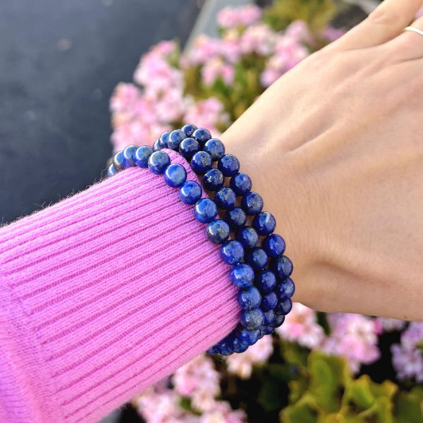 1 Strand Stretch Natural Blue Lapis Lazuli Beaded Gemstone Bracelet, 6mm Beads, Length Selections: 7 inch/7.5 inch/8 inch