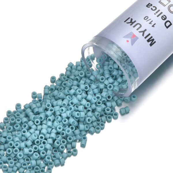 30g Miyuki Delica 11/0 Seed Beads, Matte Glazed Luster Turquoise Blue DB375