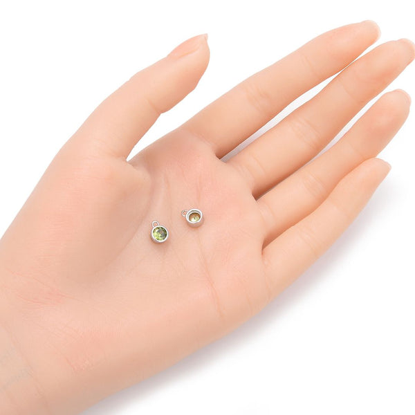 2pcs 925 Sterling Silver 6mm August Birthstone Charm Drop Pendants, Tarnish Resistant, Peridot Green Cubic Zirconia Gemstone, SXP8-8