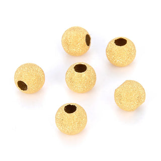 10pcs 925 Sterling Silver Sparkle Large Hole Stardust Round Spacer Beads, Real 18K Yellow Gold Plated, 8mm, Hole ID 3mm, SS147-8