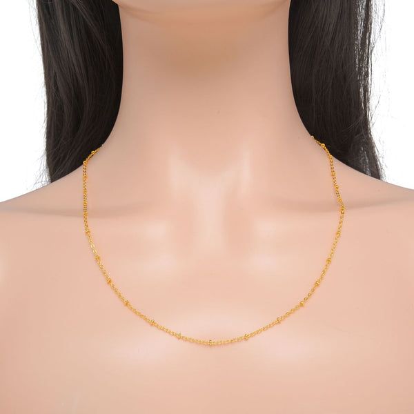 16.5 Feet Tarnish Resistant Satellite Bead Station Chain Link,  Dainty Thin Small, 18K Yellow Gold Plated Brass, 1.8mm Bead, BK5-E1