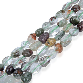 Natural Green Phantom Quartz Gemstone Oval Tumbled Pebble Beads, Irregular, 6mm to 8mm, Hole ID 1mm, 15 Inch/1 Strand, GZ11-33