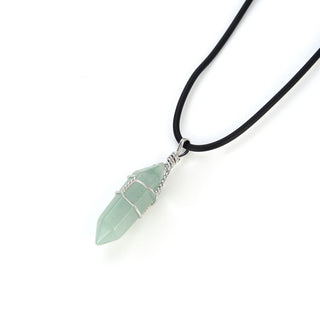 1pc Natural Green Aventurine Gemstone Pendant Necklace, 18 Inch Leather Cord Jewelry, GGP-H8