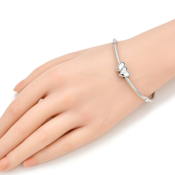 20pcs Double Love Heart Large Hole Beads, Hole ID 4.5mm, Antique Silver, Zinc Alloy Metal, MEC-B9