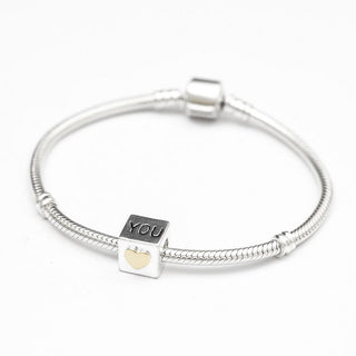 Solid 925 Sterling Silver Heart Of Gold Love You Box Bead Charm