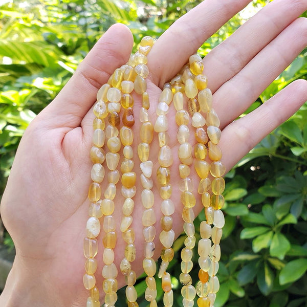Natural Yellow Opal Gemstone Oval Tumbled Pebble Beads, Irregular, 6mm to 8mm, Hole ID 1mm, 15 Inch/1 Strand, GZ11-3