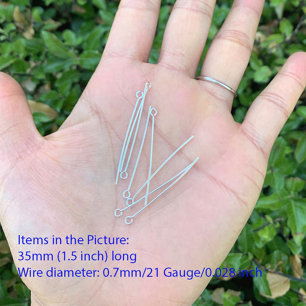 20pcs 925 Sterling Silver Eyepin Eye Pins, 0.7mm/21 Gauge, Length Selections: 18mm/25mm/30mm/35mm