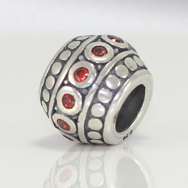 1pc 925 Sterling Silver Round January Birthstone Bead Charm, Siam Red Garnet Cubic Zirconia CZ, 10x8mm, Hole ID 4.5mm, EC1-F1