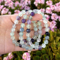 1 Strand Stretch Natural Multi-color Fluorite Beaded Gemstone Bracelet, 8mm Bead, Length Selections: 7 inch/7.5 inch/8 inch/8.5 inch