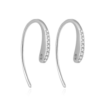 4pcs 925 Sterling Silver Long Fancy Marquise Earring Hooks, 9 Cubic Zirconia CZ, Tarnish Resistant Rhodium Plated, 20mm Long, SS466