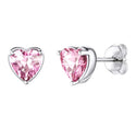 1 Pair 925 Sterling Silver October Love Heart Birthstone Stud Earrings, 6mm/0.84 Carat Cubic Zirconia CZ Pink Tourmaline Stone, SSE79-10