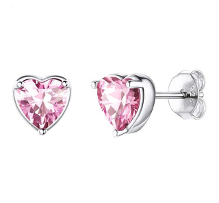 1 Pair 925 Sterling Silver October Love Heart Birthstone Stud Earrings, 6mm/0.84 Carat Cubic Zirconia CZ Pink Tourmaline Stone, SSE79-10