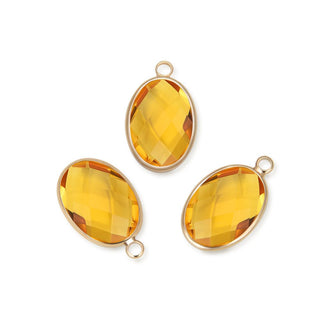 10pcs Grade A November Topaz Yellow Oval Birthstone Charm Drops, 18K Yellow Gold Plated Brass, 18x13mm, CCP6-G11