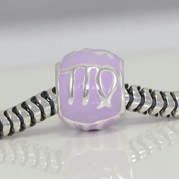 1pc 925 Sterling Silver Virgo Zodiac Sign Bead Charm Light Purple Enamel, Compatible with Pandora All Other Charm Bracelets, EC54