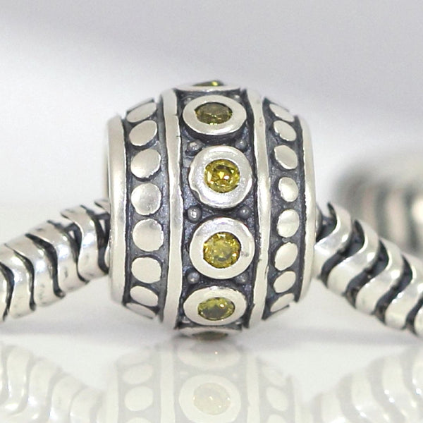 1pc 925 Sterling Silver Round August Birthstone Bead Charm, Green Peridot Cubic Zirconia CZ, 10x8mm, Hole ID 4.5mm, EC1-F8