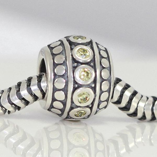 1pc 925 Sterling Silver Round November Birthstone Bead Charm, Yellow Topaz Cubic Zirconia CZ, 10x8mm, Hole ID 4.5mm, EC1-F11