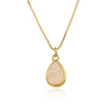 1pc Natural Druzy Crystal Pendant Necklace, Clear AB Teardrop Small Tiny Gemstone Pendant, 18 inch Gold Plated Stainless Steel Chain, GGP26-5