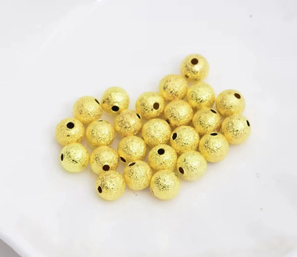 500pcs Sparkle Small Tiny Stardust Round Beads, 18K Yellow Gold Plated Brass, Size Selections: 3mm/4mm