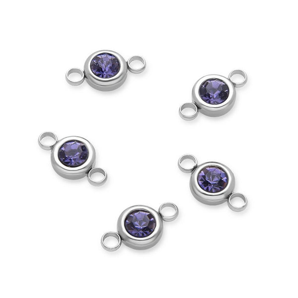10pcs Grade A February Amethyst Purple Birthstone Links, Stainless Steel, Tarnish Resistant, 6mm, CCP34-2