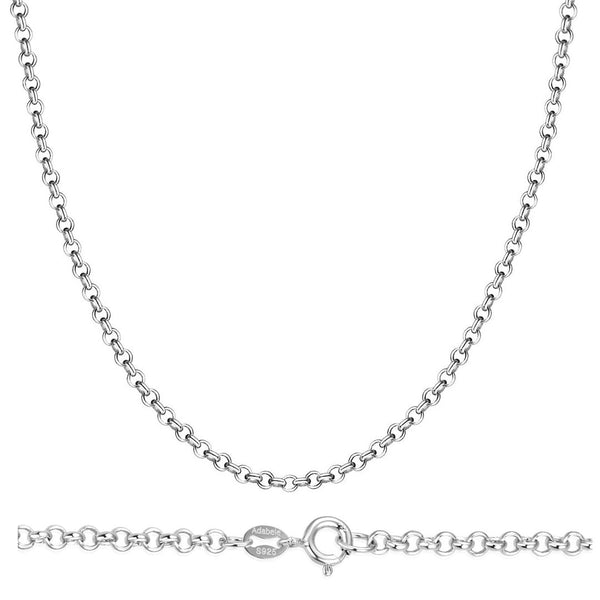 1pc 925 Sterling Silver Rolo Link Chain Necklace, Tarnish Resistant Rhodium Plated, 1.5mm, Length Selections: 18 inch/20 inch/22 inch
