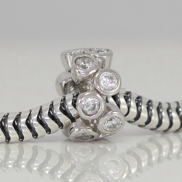 1pc Real 925 Sterling Silver Charm, April Birthstone Spacer Bead, Cubic Zirconia CZ Clear Gemstone, Compatible with Pandora all Other Charm Bracelets, EC549