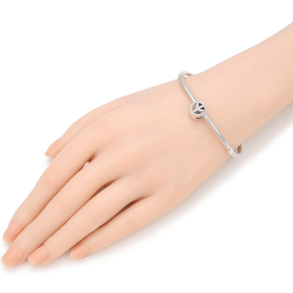 20pcs Peace Sign Large Hole Beads, Hole ID 4.5mm, Antique Silver, Zinc Alloy Metal, MEC-F8