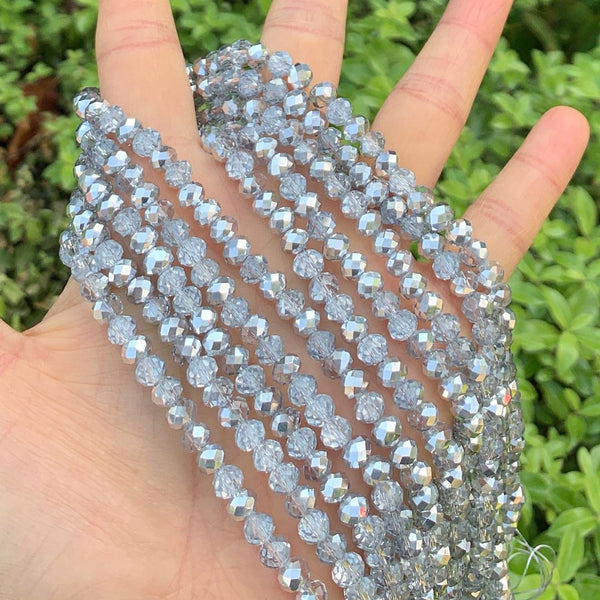500pcs Creative Club Faceted Rondelle Crystal Glass Beads, Silver Shade, 6x4mm, Hole ID 1mm, CCR632