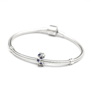 Real 925 Sterling Silver Charm, September Birthstone Spacer Bead, Cubic Zirconia CZ Blue...