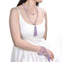 Adabele Premium 108 Mala Bead Tassel Necklace, 8mm Natural Purple Lavender Jade Gemstone, Buddhist Japa Prayer Beaded Jewelry RGN21